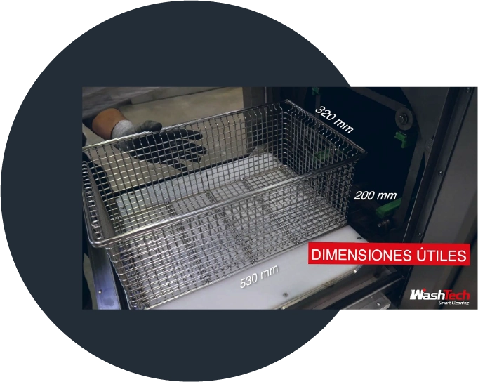 Dimensiones útiles de la canastilla en sistema de lavado por tambor compacto