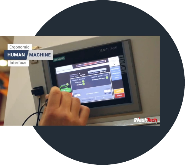 HMI with live visualization of technical cleaning machine