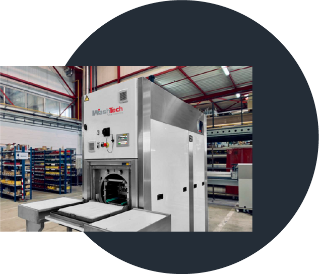 Modular drum cleaning system for small batches in manufacturing