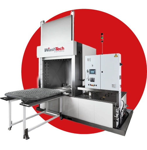 Heavy duty spray cleaning machine for hard to handle large or bulky parts